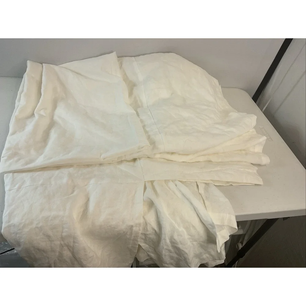 POTTERY BARN 100% LINEN BED SKIRT QUEEN Ivory 14